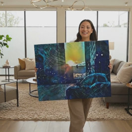 Impressão Em Tela Pulso Azul Detroit Sunset - Víblias de Cidade Elét