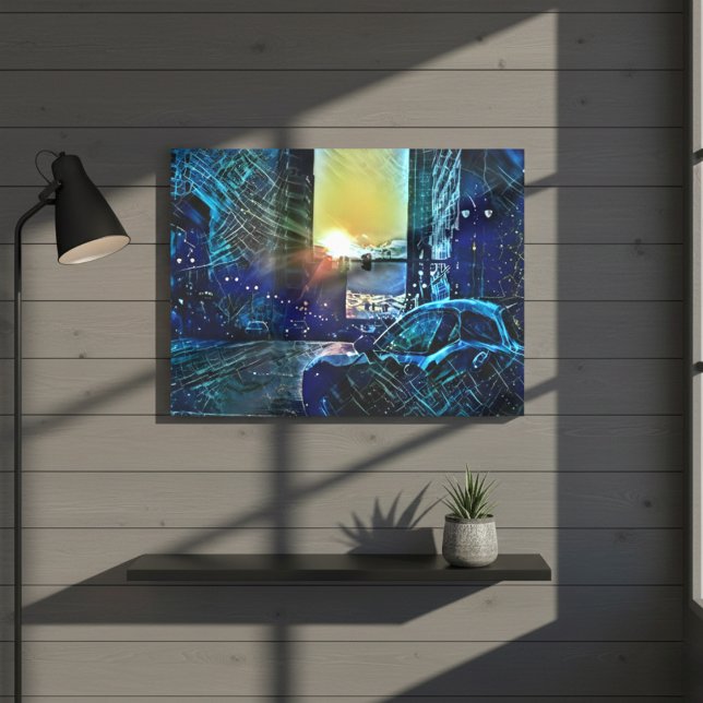 Impressão Em Tela Pulso Azul Detroit Sunset - Víblias de Cidade Elét (Blue Pulse Detroit Sunset – Electric City Vibes Canvas Print)