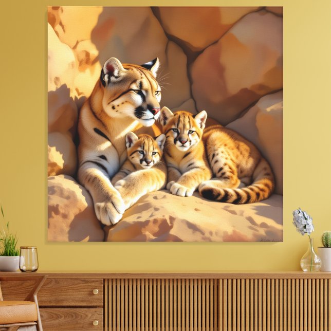 Impressão Em Tela Pumafamilie im Herzen der Berge (Insitu(Sala de estar))