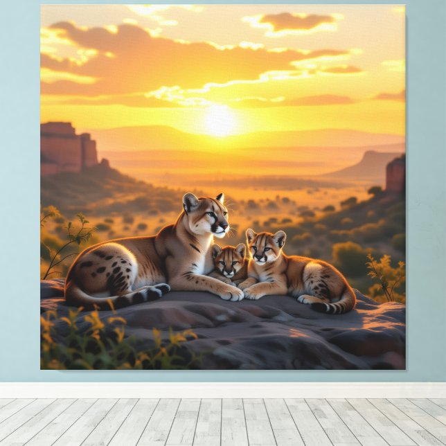 Impressão Em Tela Pumafamilie im Herzen der Berge (Insitu(piso de madeira))