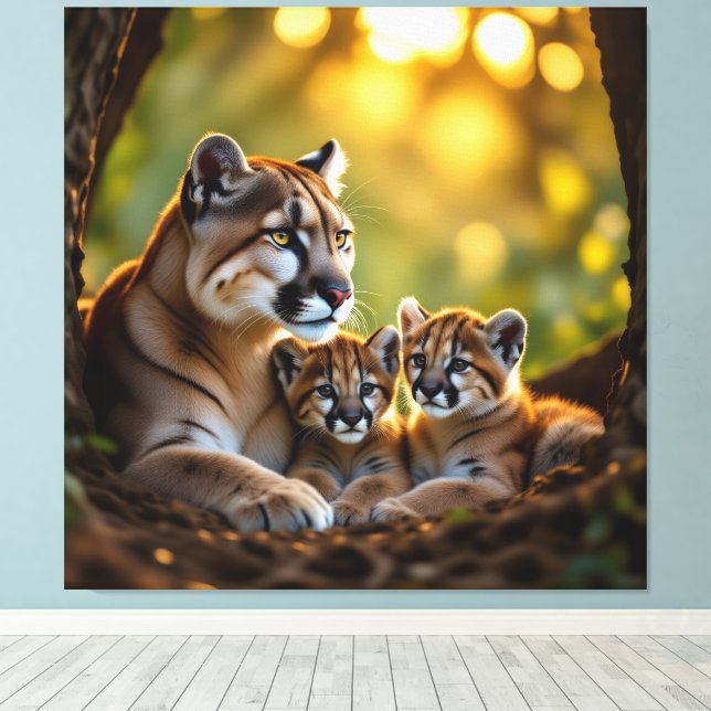 Impressão Em Tela Pumafamilie im Herzen der Berge (Insitu(piso de madeira))