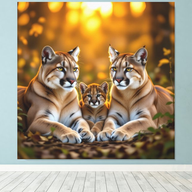 Impressão Em Tela Pumafamilie im Herzen der Berge (Insitu(piso de madeira))