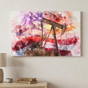 Impressão Em Tela Pumpjack silhoucolor com bandeira americana