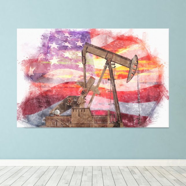 Impressão Em Tela Pumpjack silhueta pastel desenho americano Bandeir (Insitu(piso de madeira))