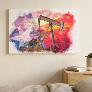 Impressão Em Tela Pumpjack Texan ícone pastel desenho com Texas Flag
