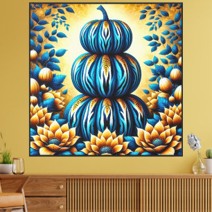 Impressão Em Tela Pumpkin de Stripe de Tigre Azul e Dourado