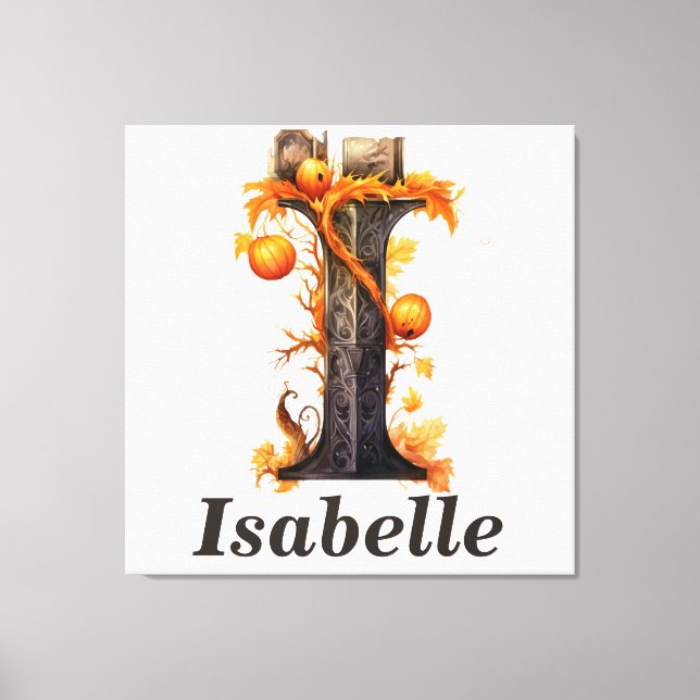 Impressão Em Tela Pumpkin Halloween - Letra I Monograma Floral (Frente)