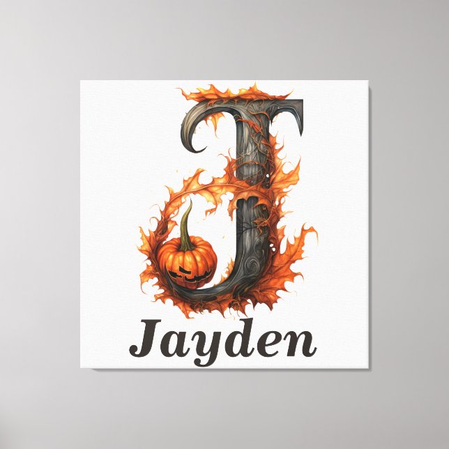 Impressão Em Tela Pumpkin Halloween - Letra J Monograma Floral (Frente)