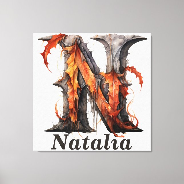 Impressão Em Tela Pumpkin Halloween - Letra N Monograma Floral (Frente)