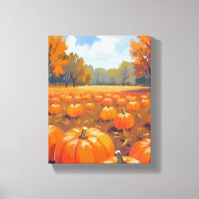 Impressão Em Tela Pumpkin Patch Fall Watercolor Painting (Frente)