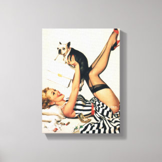 Impressão Em Tela Puppy Lover Pin-up Girl - Retro Pinup Art