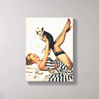 Impressão Em Tela Puppy Lover Pin-up Girl - Retro Pinup Art