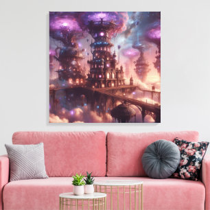 Impressão Em Tela Purple Fantasy Steampunk Cidade