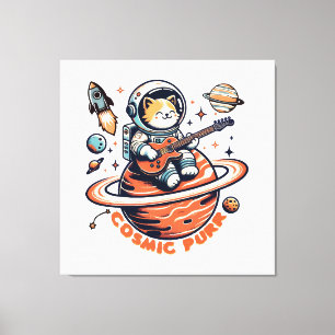 Impressão Em Tela Purr Cósmico - Gato Guitarista Astro