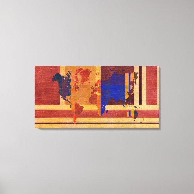 Impressão Em Tela Quadrado com Mapa do Mundo de Linhas (Frente)