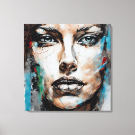 Impressão Em Tela Quadro abstrato rosto de mulher azul, cinza marrom