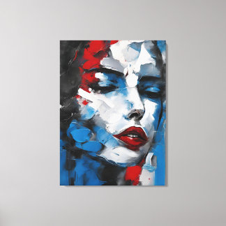 Impressão Em Tela Quadro abstrato rosto de mulher azul, cinza, preto