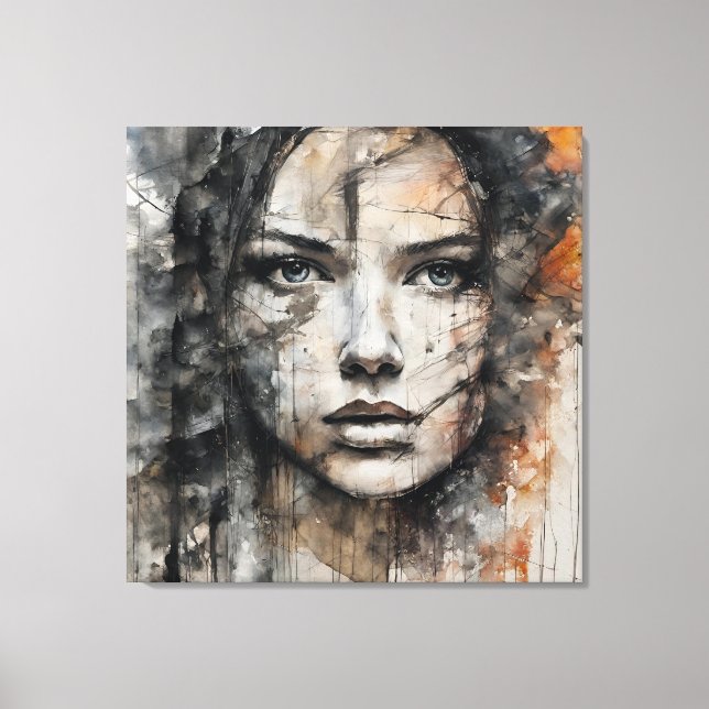 Impressão Em Tela Quadro abstrato rosto de mulher marrom e branco (Frente)