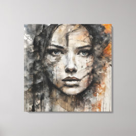 Impressão Em Tela Quadro abstrato rosto de mulher marrom e branco