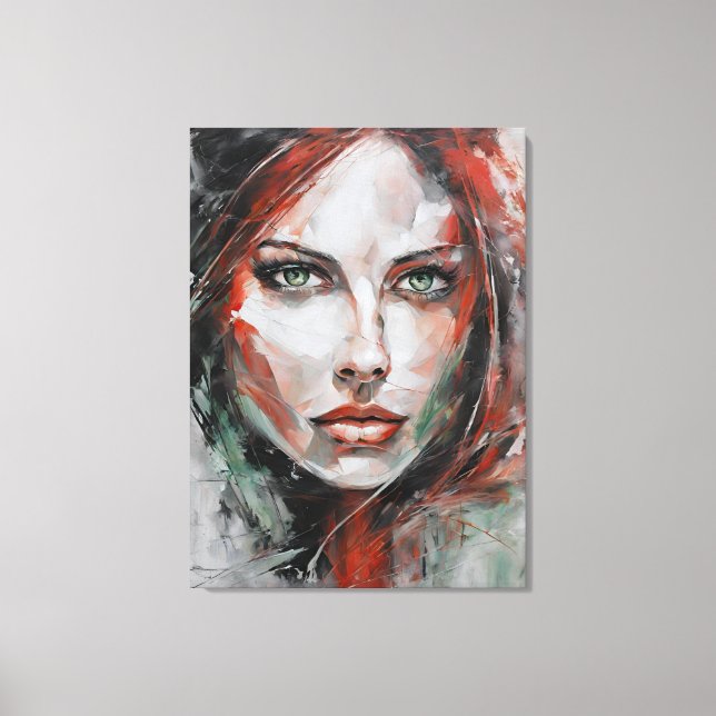Impressão Em Tela Quadro abstrato rosto de mulher vermelho cinza (Frente)