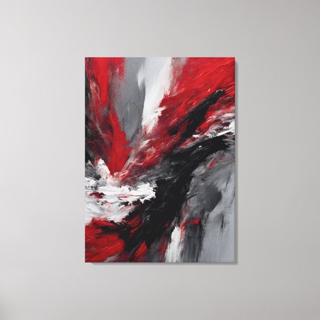 Impressão Em Tela Quadro abstrato, vermelho, cinza, preto e branco (Frente)