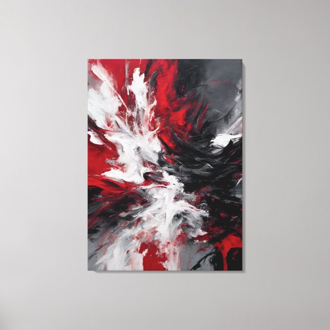 Impressão Em Tela Quadro abstrato, vermelho, preto, cinza e branco (Frente)