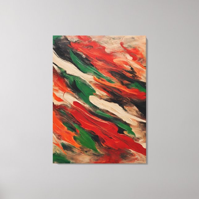 Impressão Em Tela Quadro abstrato, vermelho, verde, bege e laranja (Frente)