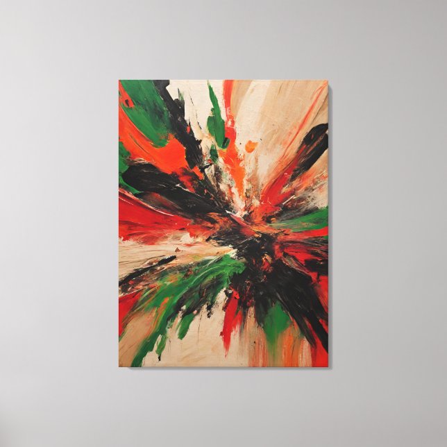 Impressão Em Tela Quadro abstrato, vermelho, verde, bege e laranja (Frente)