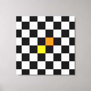 Impressão Em Tela Quadro de Verificação Preto e Branco com Cor Laran