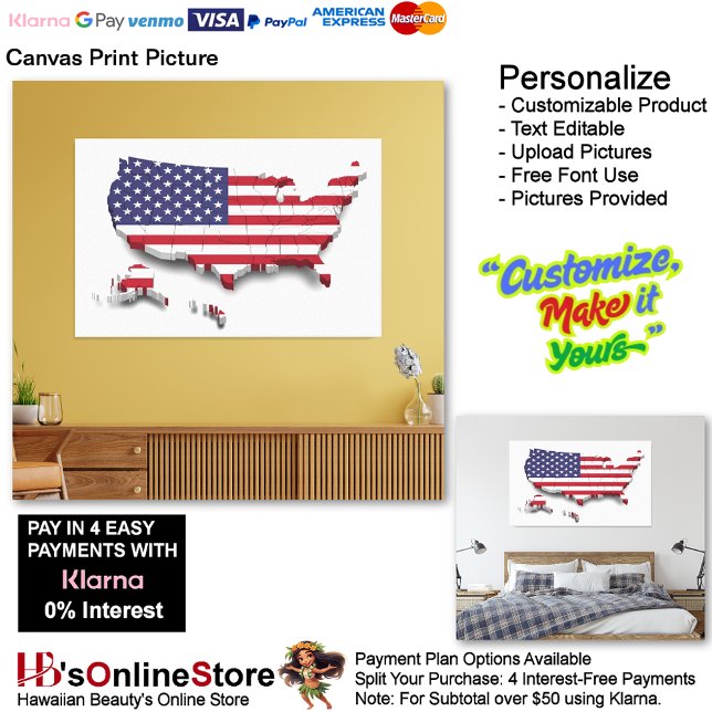 Impressão Em Tela Quadro em Tela Bandeira dos Estados Unidos da Amér (United States of America Flag Canvas Print Picture 8.)