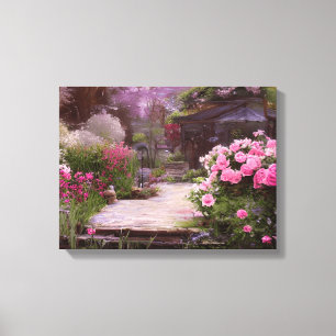 Impressão Em Tela Quaint Floral Get-a-Way com um Pond