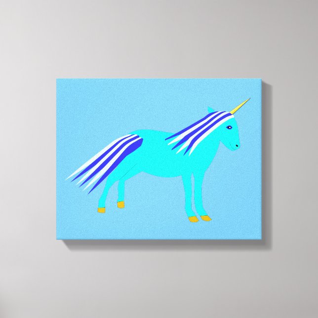 Impressão Em Tela Quarto de Berço de Unicórnio Menino Azul Fofo (Frente)