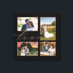 Impressão Em Tela Quatro Fotos De Casamento Colagem Com Escrito De A<br><div class="desc">Mostre memórias felizes do dia do seu casamento em sua casa com esta colagem de 4 fotos, onde você pode facilmente trocar suas próprias quatro fotos favoritas. A palavra Amor sobrepõe as fotos ligeiramente e é definida em um elegante script dourado.A cor preta do fundo pode ser alterada para uma...</div>