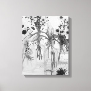 Impressão Em Tela Quatro Frascos E Flores Brancas