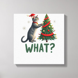 Impressão Em Tela Que Gato Divertido Empurrando Árvore de Natal Sobr