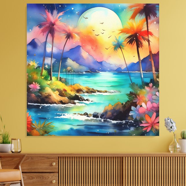 Impressão Em Tela quebra-cabeça de cena de aquarela tropical (Insitu(Sala de estar))