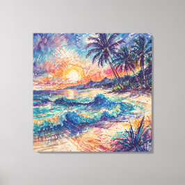 Impressão Em Tela Rabiscos de Praia - Estilo de Arte de Linha Paisag