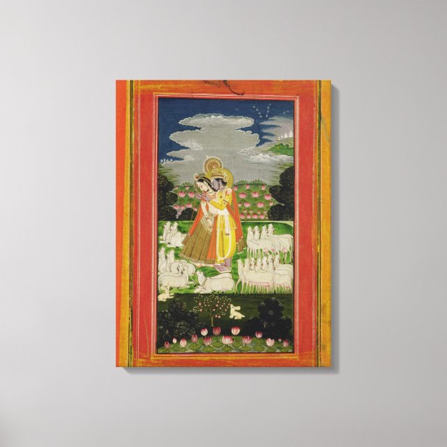 Impressão Em Tela Radha e Krishna abraçam-se numa paisagem idealizad (Frente)