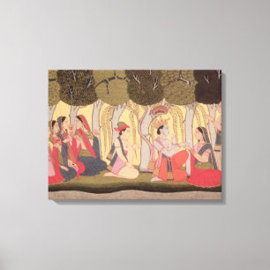 Impressão Em Tela Radha e Krishna assentados em um bosque, Kulu