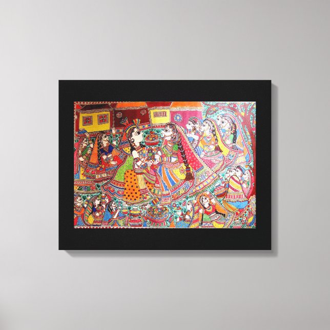 IMPRESSÃO EM TELA RADHA- KRISHNA INDIAN MADHUBANI STYLE ART IMPRESSÃ (Frente)