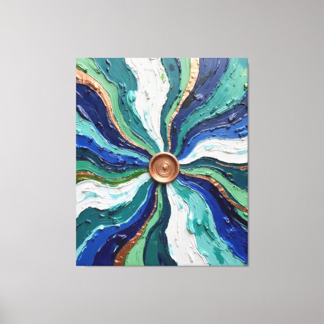 Impressão Em Tela Radiant Abstract Swirl Art – Teal, Blue & Gold Tex (Frente)