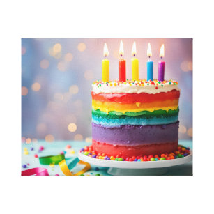 Impressão Em Tela Rainbow Birthday Cake
