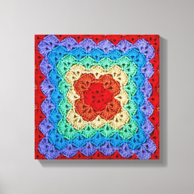 Impressão Em Tela Rainbow Crochet Granny Square (Frente)
