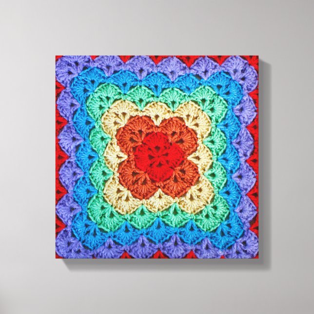 Impressão Em Tela Rainbow Crochet Granny Square (Frente)