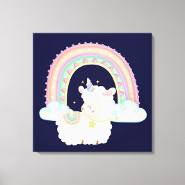Impressão Em Tela Rainbow e Unicorn Lamb