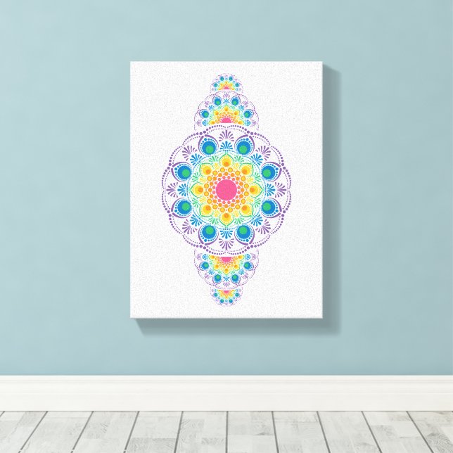 Impressão Em Tela Rainbow Floral Fountain Dot Ornamental Mandala (Insitu(piso de madeira))