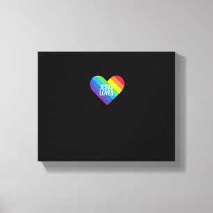 Impressão Em Tela Rainbow Gay Christian LGBTQ+ Jesus ama T-S