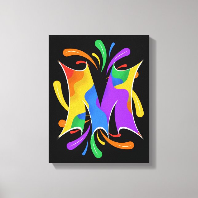 Impressão Em Tela Rainbow Letter M Monogram Abstract (Frente)