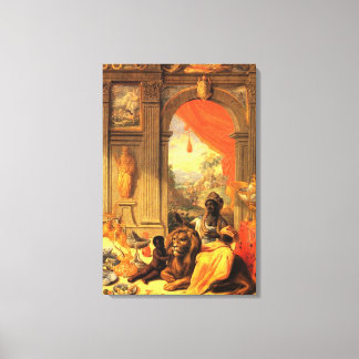 Impressão Em Tela Rainha Africana e Filho com Leão no Palácio