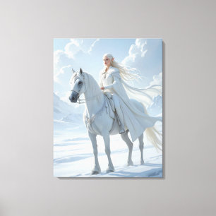 Impressão Em Tela Rainha Elfa Cavalgando um Cavalo Branco Majestoso